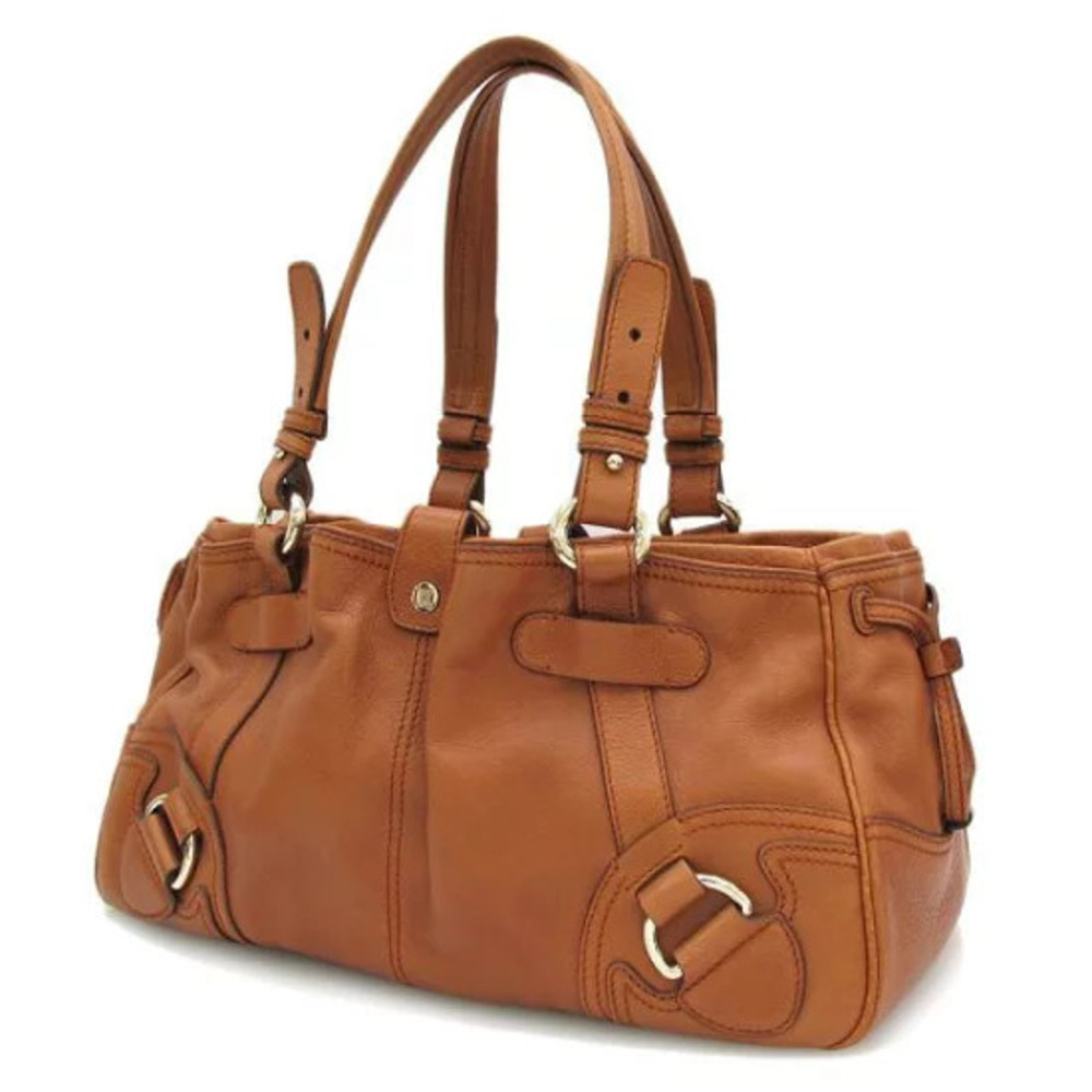 Celine brown leather shoulder bag distinctive goldtone hardware